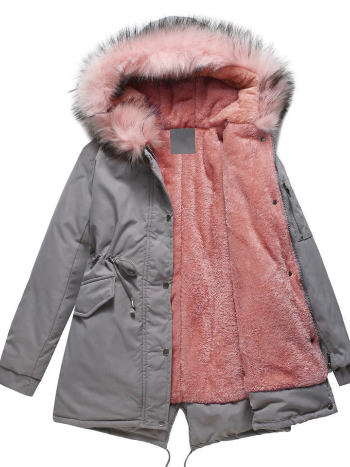 Damen Parka mit Kapuze, warmem Futter und durchgehendem Reißverschluss, ideal für kalte Wintertage.