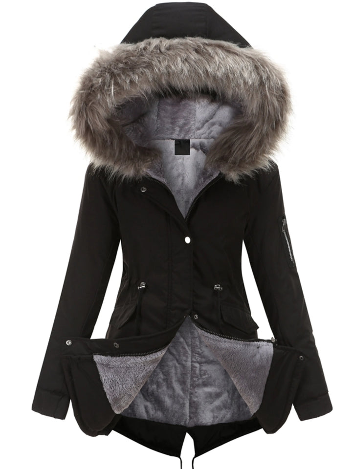 Damen Parka mit Kapuze, warmem Futter und praktischen Taschen, ideal für kalte Wintertage.