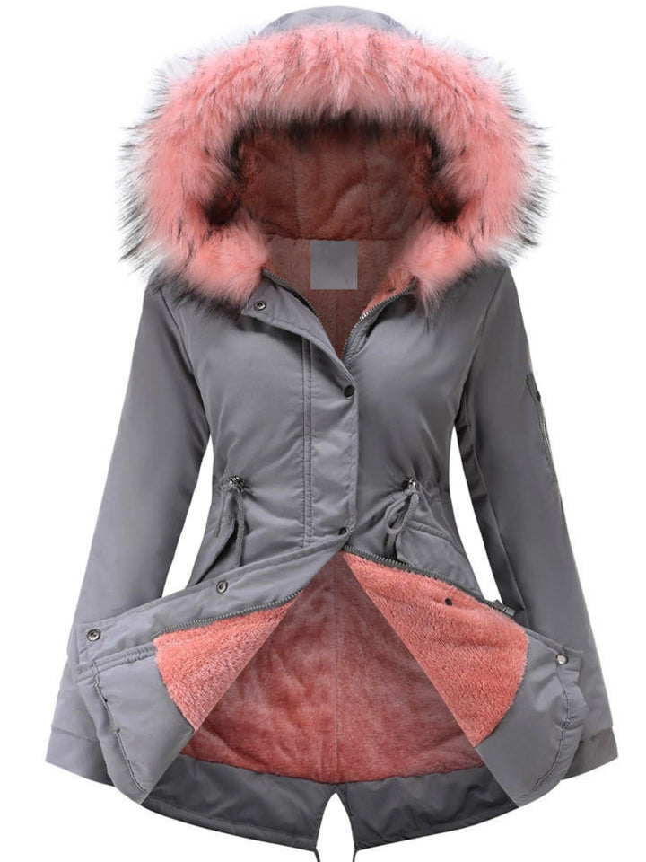 Damen Parka mit Kapuze, warmem Futter aus Polyester und modischem, tailliertem Design für kalte Wintertage.