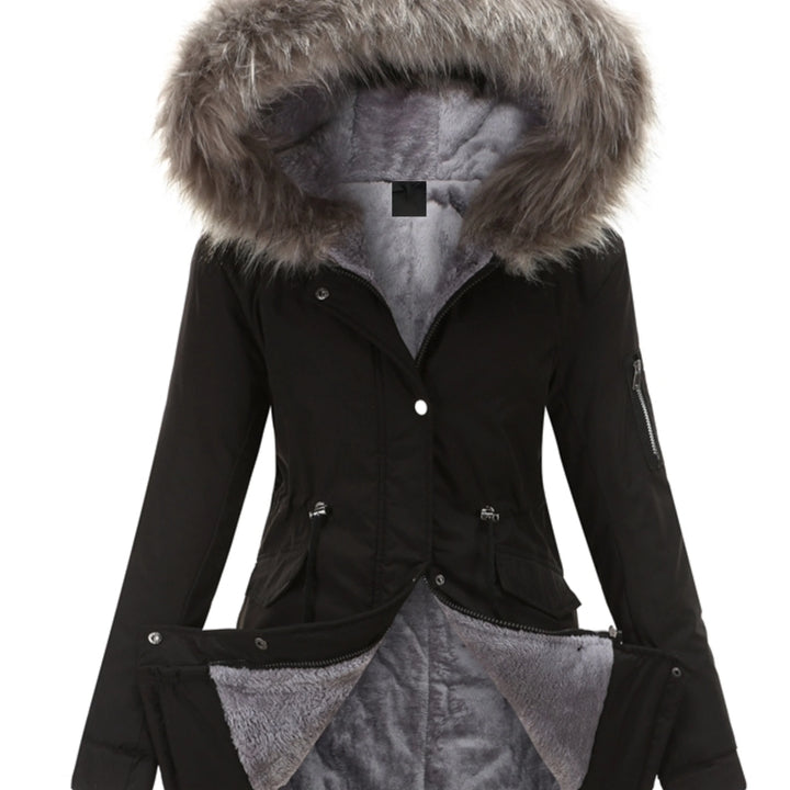 Damen Parka in Graphit mit Kapuze, warmem Futter und praktischen Taschen für kalte Wintertage.