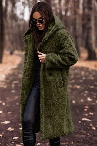 Damen Teddymantel mit Kapuze