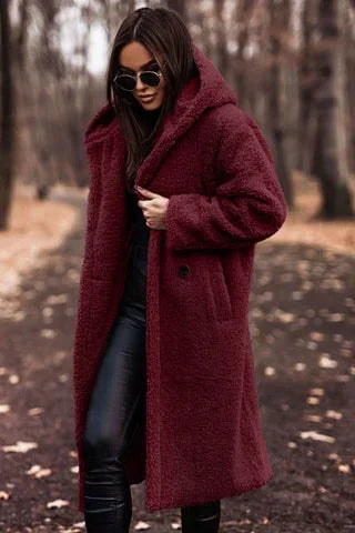 Damen Teddymantel mit Kapuze