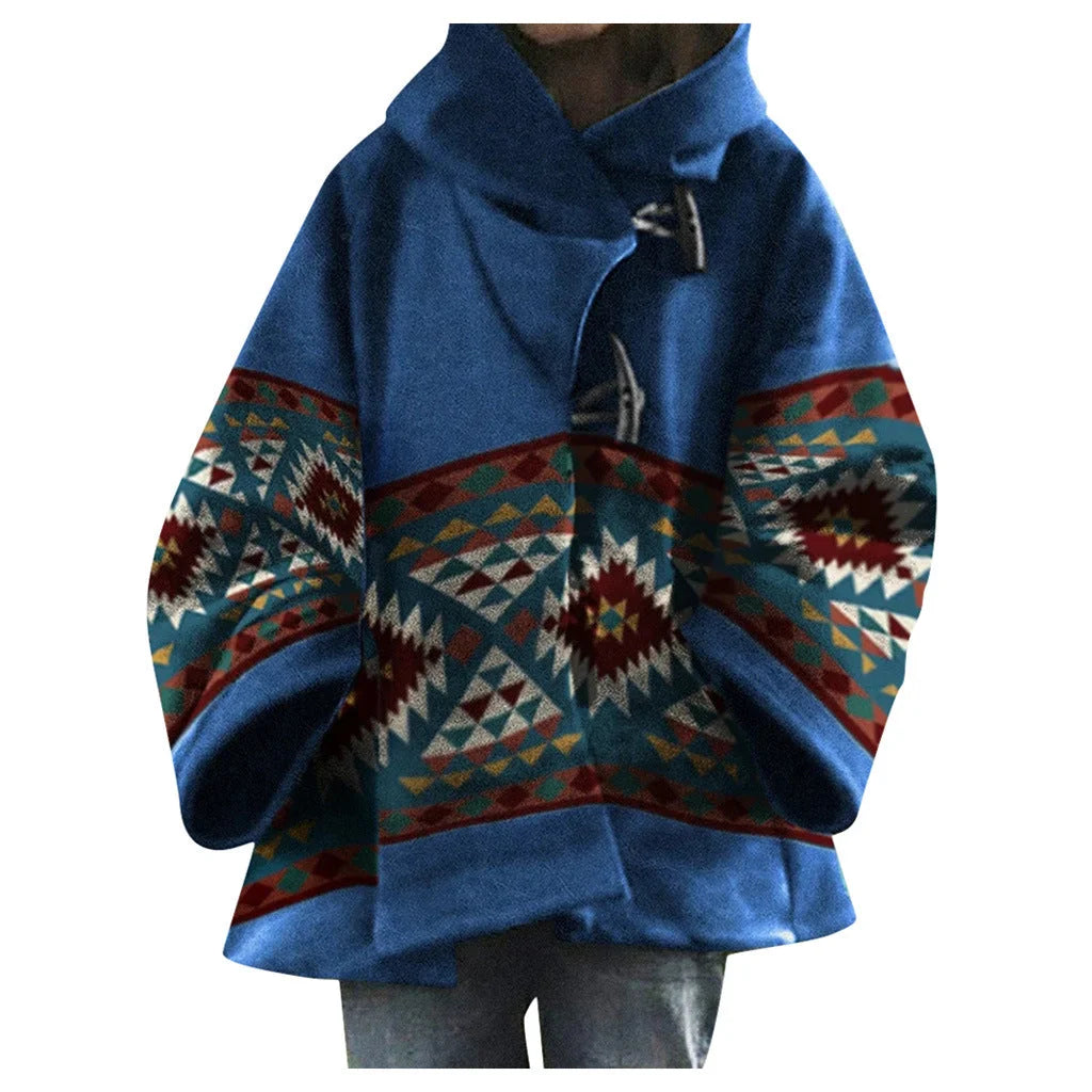 Damen Poncho Mantel mit Kapuze im Ethno-Stil
