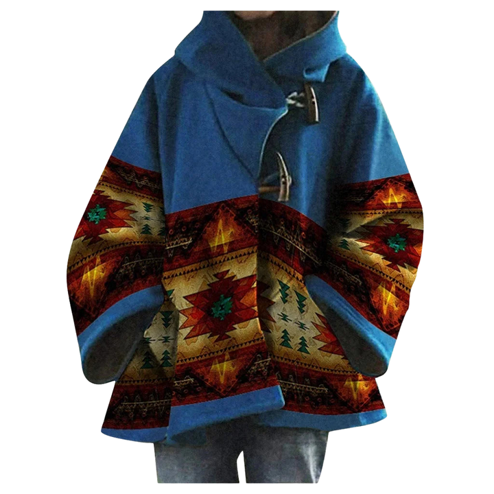 Damen Poncho Mantel mit Kapuze im Ethno-Stil
