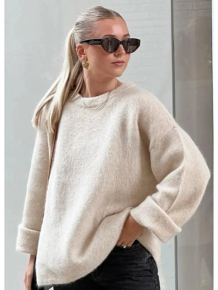 Damen Pullover in Aprikose, Oversize-Design aus weichem Baumwollmix, ideal für lässige Freizeitlooks.