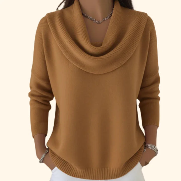 Brauner Damen Pullover mit modischem Kragen, aus weichem Strickmaterial, ideal für vielseitige Anlässe und Kombinationen.