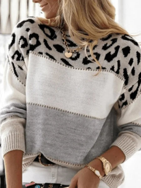 Grau Damen Pullover mit Muster, Rundhalsausschnitt und weichem Material für angenehmen Tragekomfort. Ideal für den Alltag.