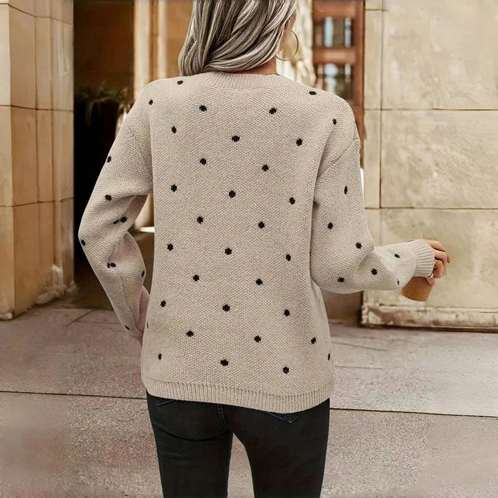 Damen Pullover mit Punktemuster, Rundhalsausschnitt, aus weicher Baumwolle für angenehmen Tragekomfort.