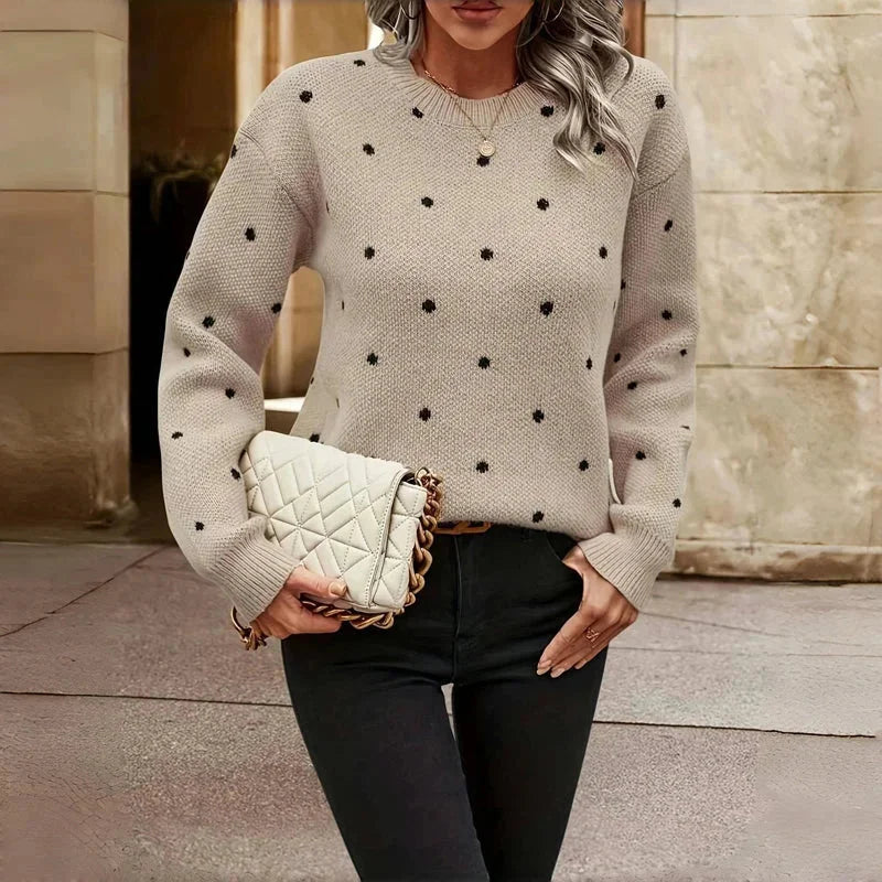Damen Pullover mit Punktemuster, Rundhalsausschnitt, aus weicher Baumwolle, ideal für legere Anlässe und den Alltag.