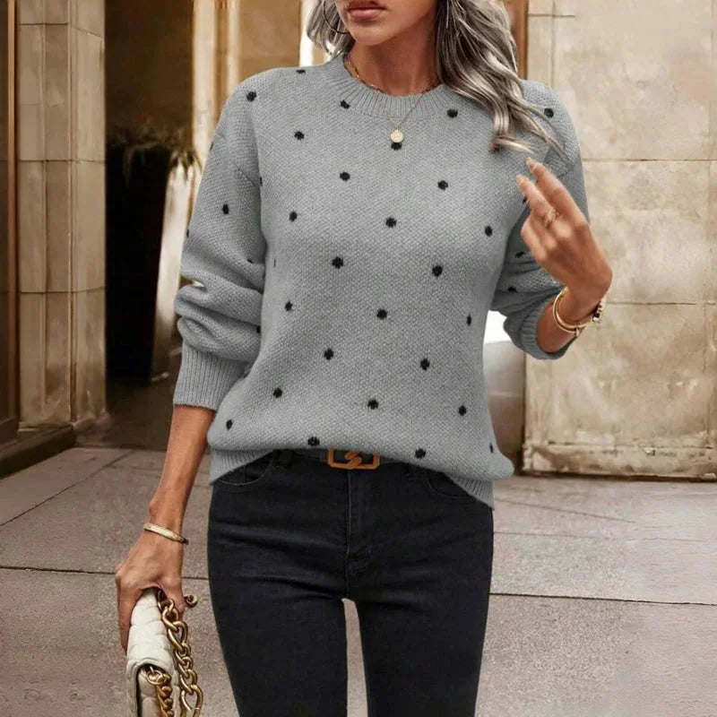 Grau Damen Pullover mit Punktemuster, Rundhalsausschnitt, aus weichem Baumwollgemisch, ideal für lässige Anlässe.