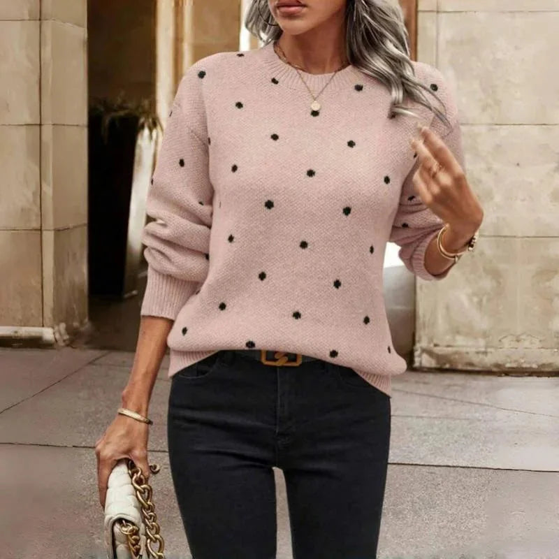 Rosa Damen-Pullover aus weichem Material mit Punktemuster und Rundhalsausschnitt, ideal für lässige Freizeit-Outfits.