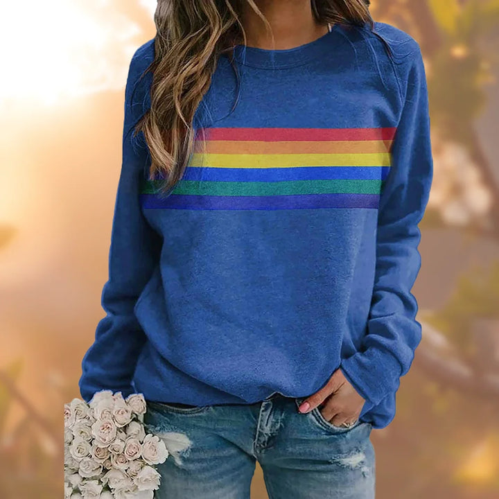Damen Pullover mit Regenbogenstreifen und Rundhalsausschnitt