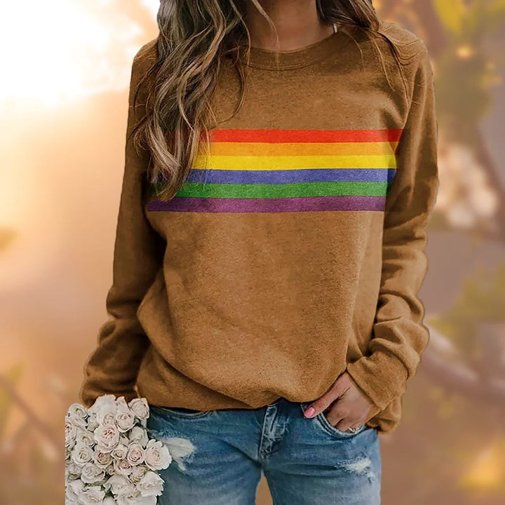 Damen Pullover mit Regenbogenstreifen und Rundhalsausschnitt