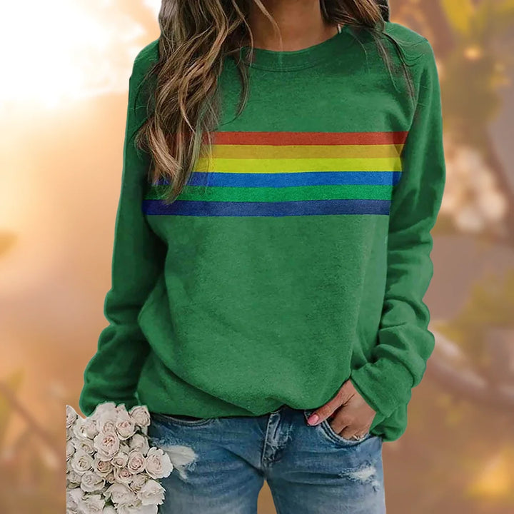 Damen Pullover mit Regenbogenstreifen und Rundhalsausschnitt