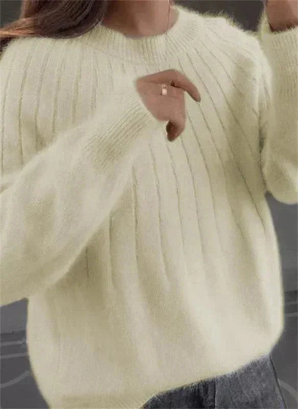 Damen Strickpullover aus Rippstrick mit Rundhalsausschnitt