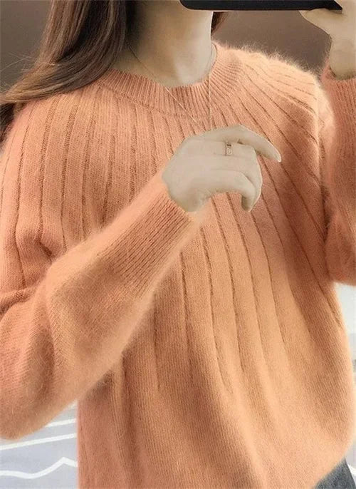 Damen Strickpullover aus Rippstrick mit Rundhalsausschnitt