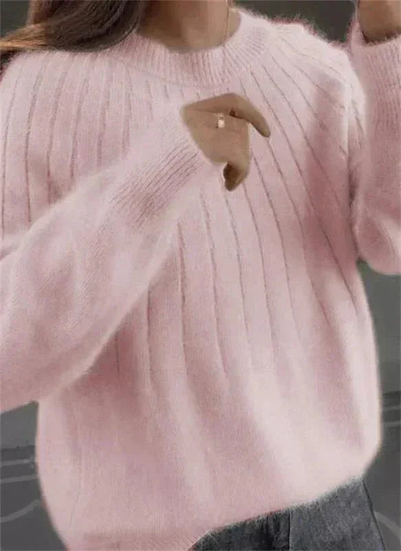 Damen Strickpullover aus Rippstrick mit Rundhalsausschnitt