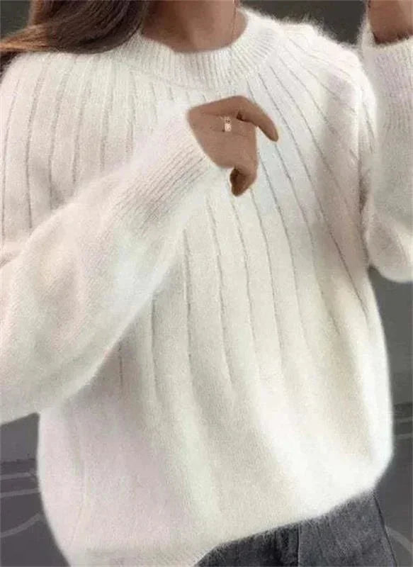 Damen Strickpullover aus Rippstrick mit Rundhalsausschnitt