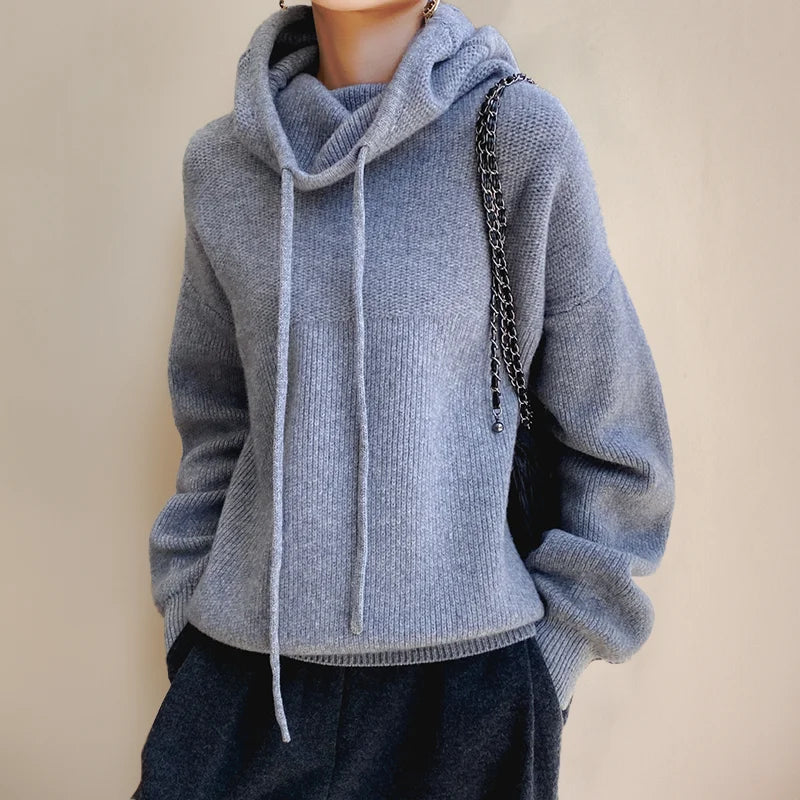 Damen Pullover mit Rollkragen, Kordeldetails aus weicher Baumwolle, ideal für den Alltag und casual Looks.