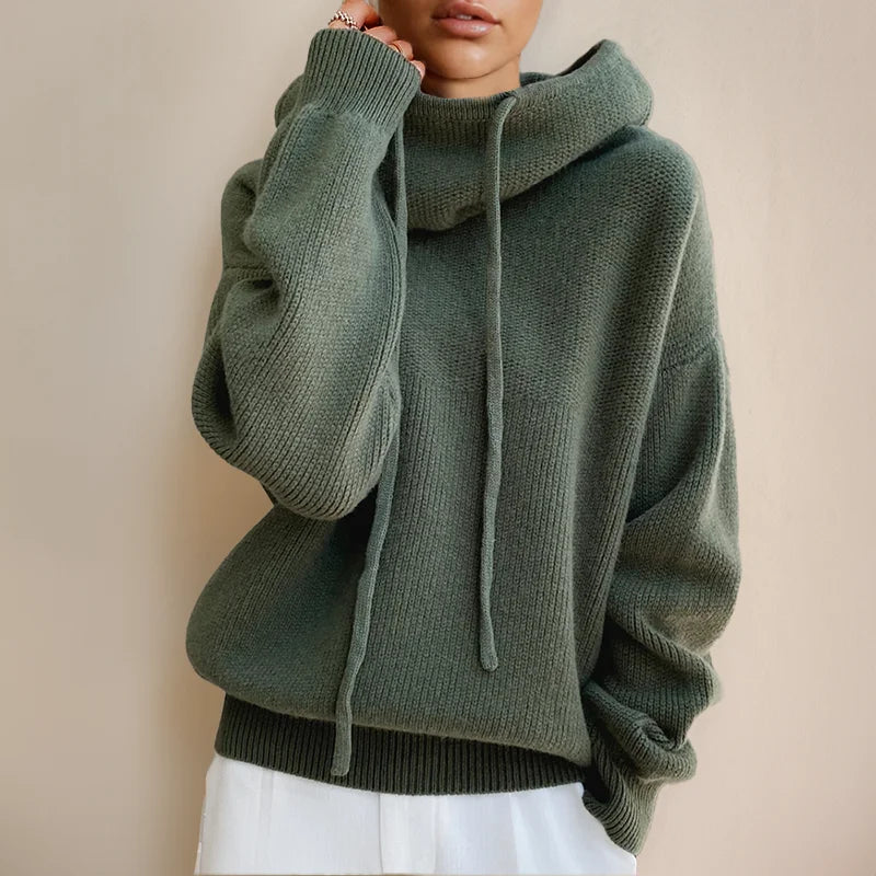 Grüner Damen Pullover mit Rollkragen, Kordeldetails und weichem Material für angenehmen Tragekomfort im Alltag.