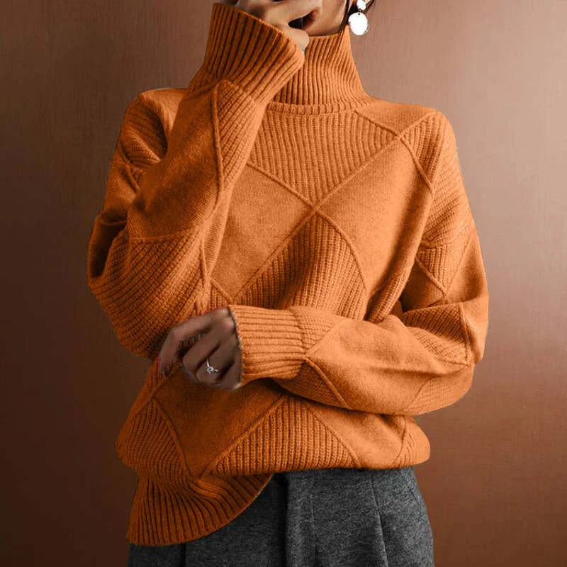 Orange Damen Pullover mit Rollkragen und feinem Strickmuster aus weicher, warmer Baumwollmischung für einen komfortablen…