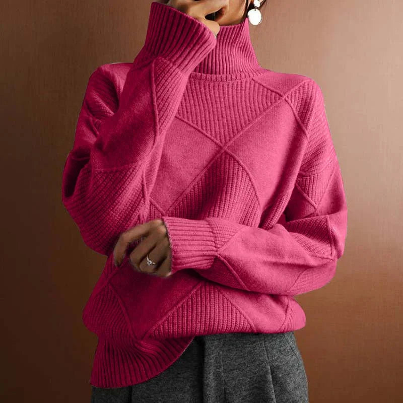 Damen Pullover in Rosa mit Rollkragen und Strickmuster aus weichem, atmungsaktivem Material für einen gemütlichen Look.