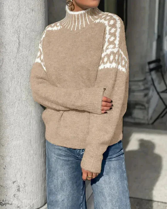 Damen Pullover aus weichem Stoff, Strickmuster und hohem Kragen für zusätzlichen Komfort und Stil.