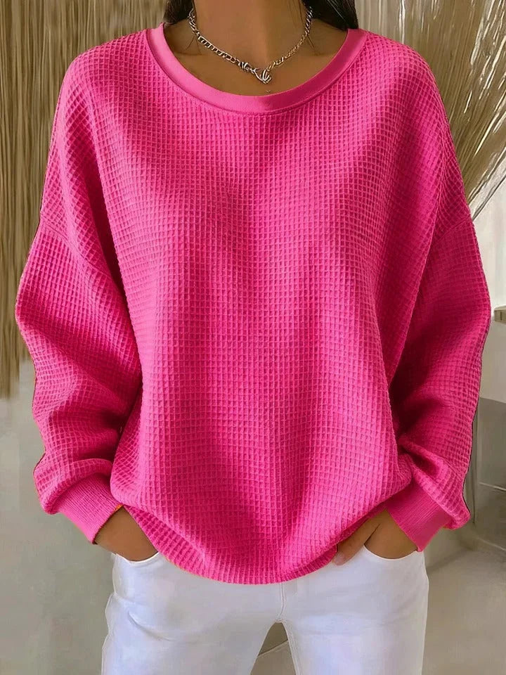 Fuchsia Damen Pullover aus weichem Material mit strukturiertem Design und Rundhalsausschnitt für komfortablen Alltag.