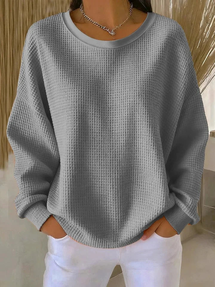 Grau Damen Pullover mit strukturiertem Design, Rundhalsausschnitt aus weichem Material für stylebewusste Outfits.