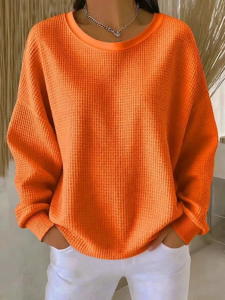 Orange Damen Pullover aus weichem Material mit strukturiertem Design und Rundhalsausschnitt für lässige Looks.