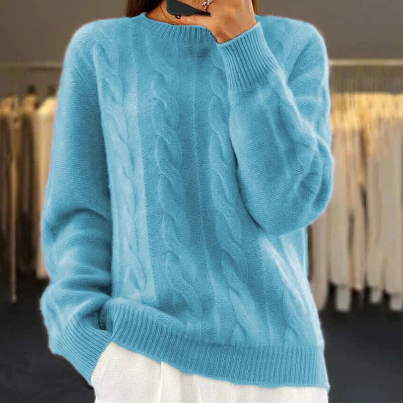 Damen Pullover mit Zopfmuster, langärmlig, aus weicher Baumwolle, zeitloses Design in neutraler Farbe, ideal für den Alltag.