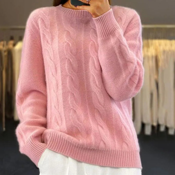 Damen Pullover mit Zopfmuster, langärmlig, aus weicher Baumwolle, mit klassischem Rundhalsausschnitt und elastischen…