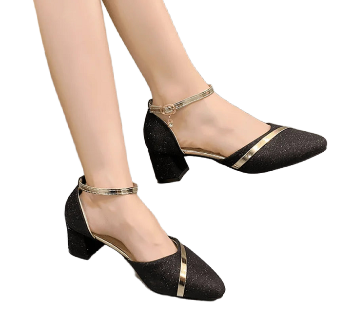 Damen Pumps mit Blockabsatz und Glitzer Detail