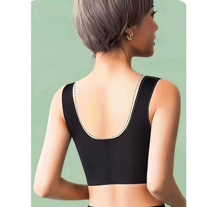 Damen Push-Up BH aus nahtlosem Stoff mit breiten Trägern in Schwarz. Anatomisch geformt für optimalen Komfort und Halt.