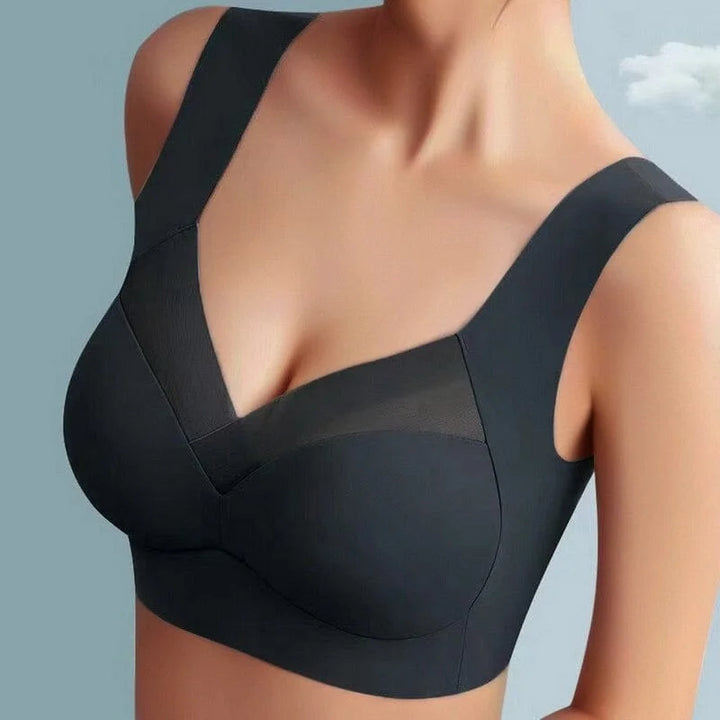 Schwarzer Damen Push-Up BH nahtlos mit breiten Trägern. Aus hautfreundlichem Material, perfekter Sitz und nahtloses Design.