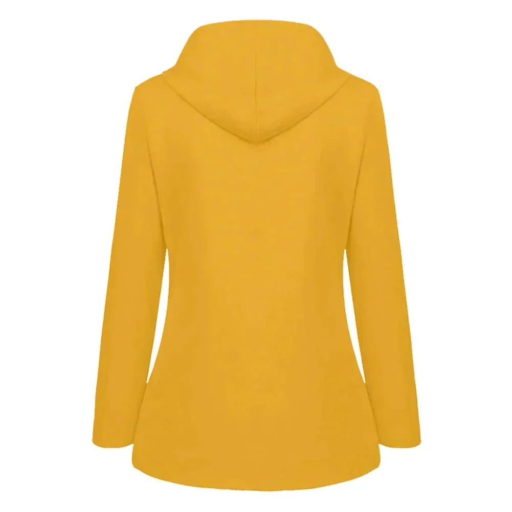 Damen Regenjacke mit Futter und Kapuze aus wasserabweisendem Material, mit praktischen Taschen und verstellbarem Bund.