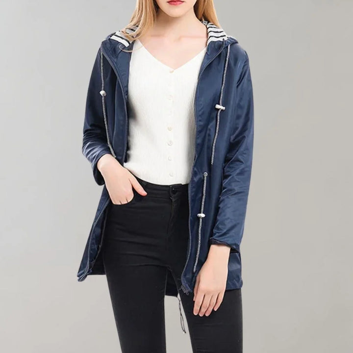 Damen Regenjacke mit gestreiftem Innenfutter und Reißverschluss