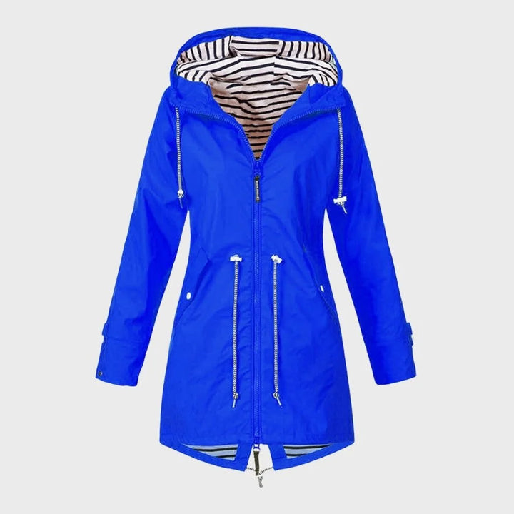 Damen Regenjacke mit gestreiftem Innenfutter und Reißverschluss