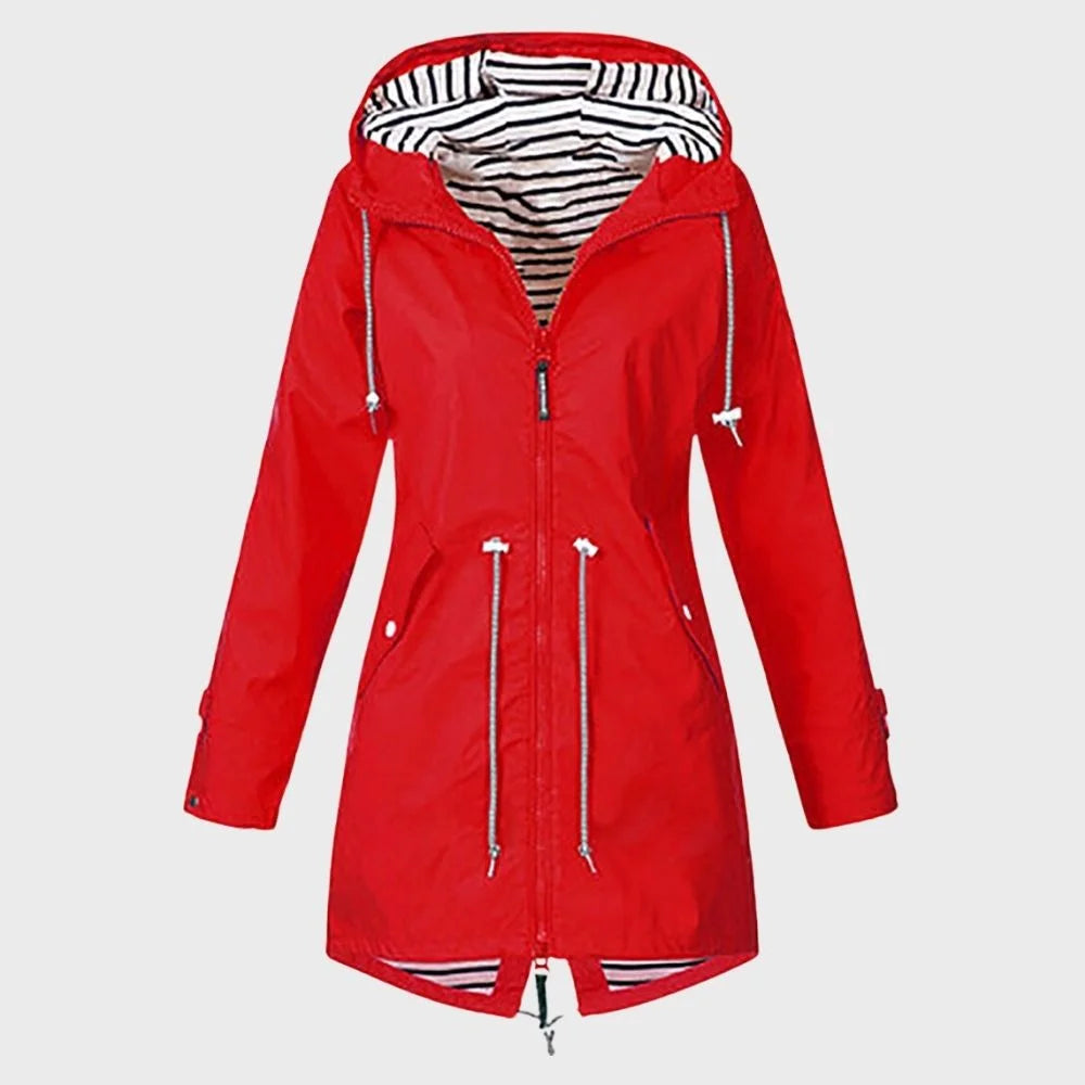 Damen Regenjacke mit gestreiftem Innenfutter und Reißverschluss