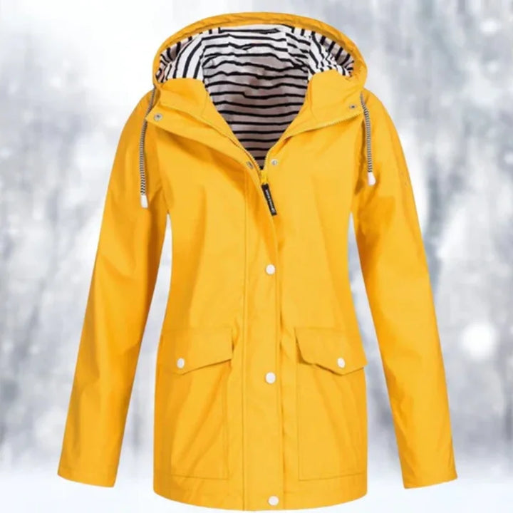Damen Regenjacke mit Kapuze und Streifenfutter