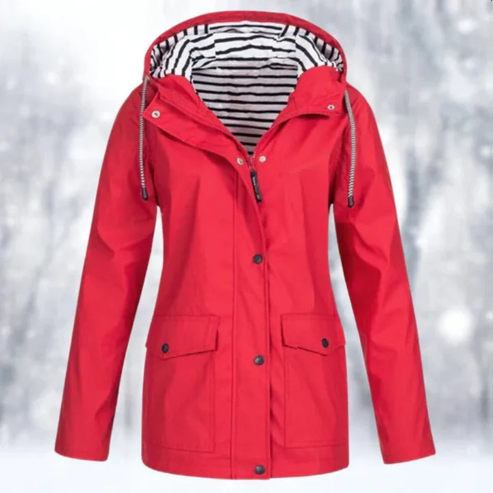 Damen Regenjacke mit Kapuze und Streifenfutter