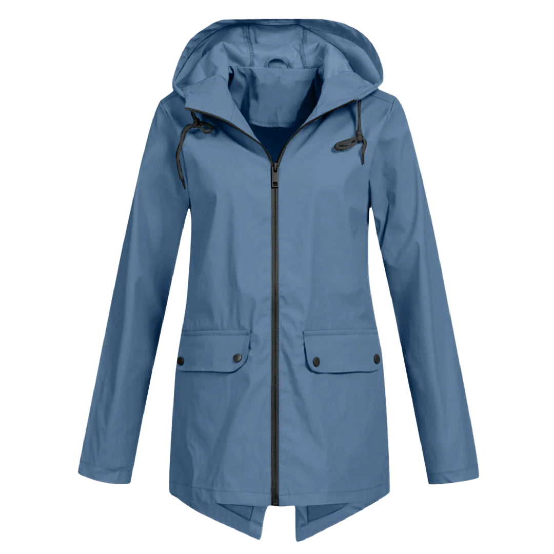 Damen Übergangsjacke in Blau, mit Reißverschluss, Kapuze und strapazierfähigem Material für angenehmen Tragekomfort.