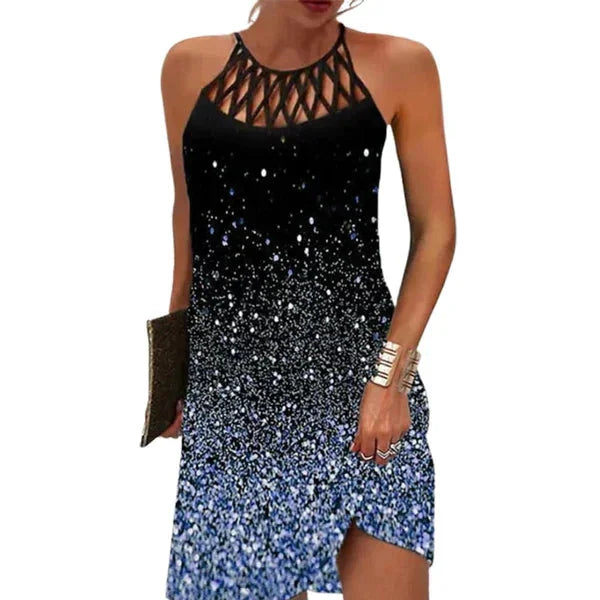 Damen Ärmelloses Halterneck Sommerkleid mit Ethnomuster in Aprikose; luftiger Stoff, stylisches Design, perfekt für sonnige…