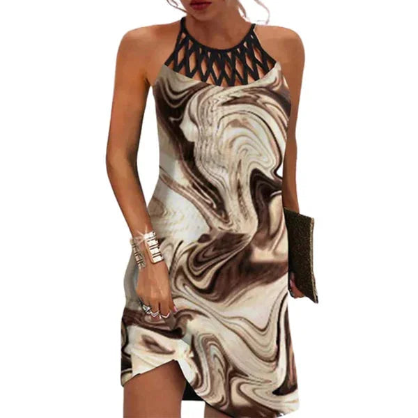 Ärmelloses Halterneck Sommerkleid für Damen mit Ethnomuster in Schwarz - leichtes und luftiges Material, perfekt für den…