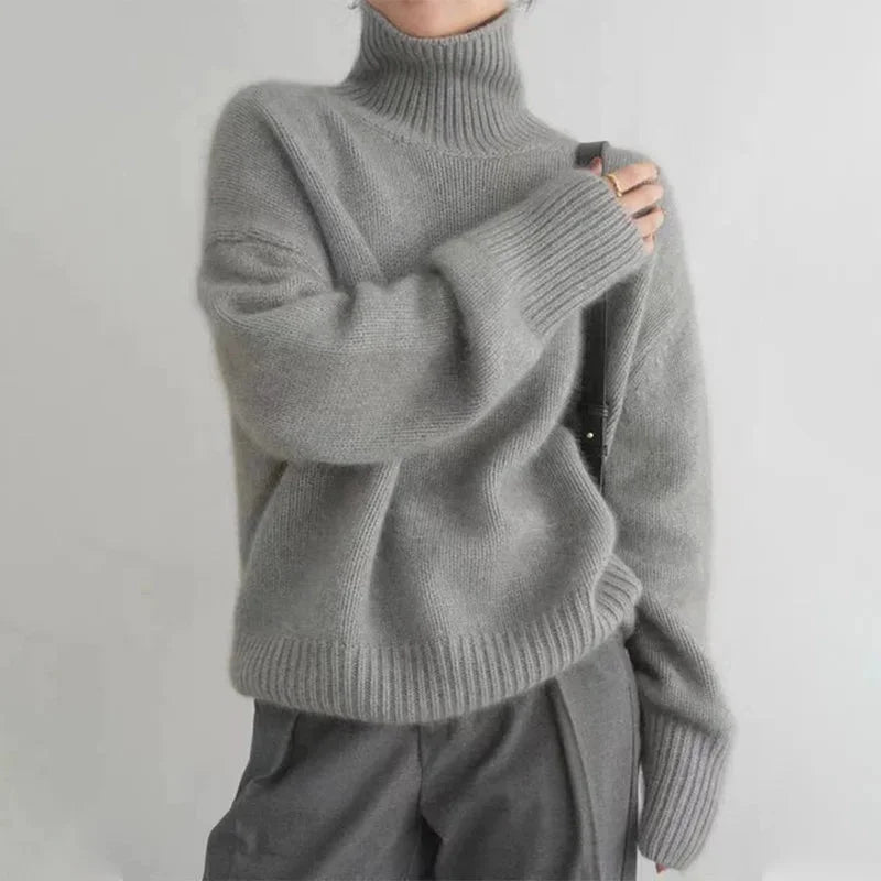 Oversize Damen Rollkragenpullover mit überschnittenen Schultern