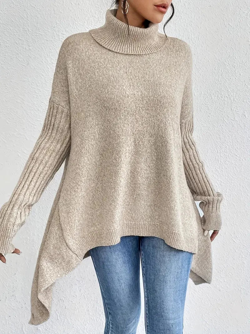 Damen Rollkragenpullover aus weichem Material, langen Ärmeln und lässiger Passform in neutralen Farbtönen, ideal für den…