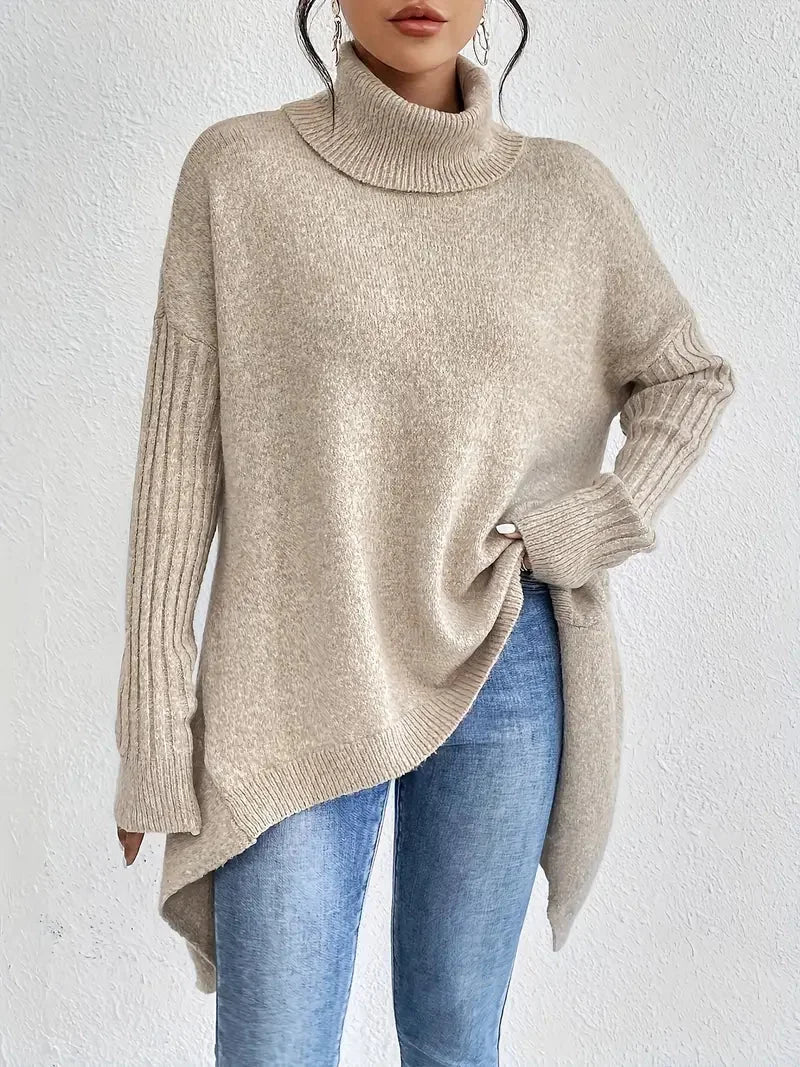 Damen Rollkragenpullover aus weichem Strick mit langen Ärmeln und lockerer Passform, ideal für lässige Freizeitlooks.
