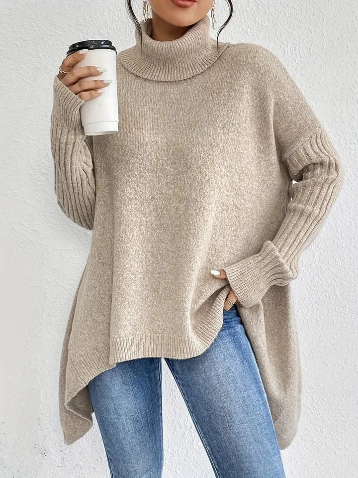 Damen Rollkragenpullover in Wüstenkhaki, aus weichem Material, mit langen Ärmeln und lockerer Passform für komfortable…