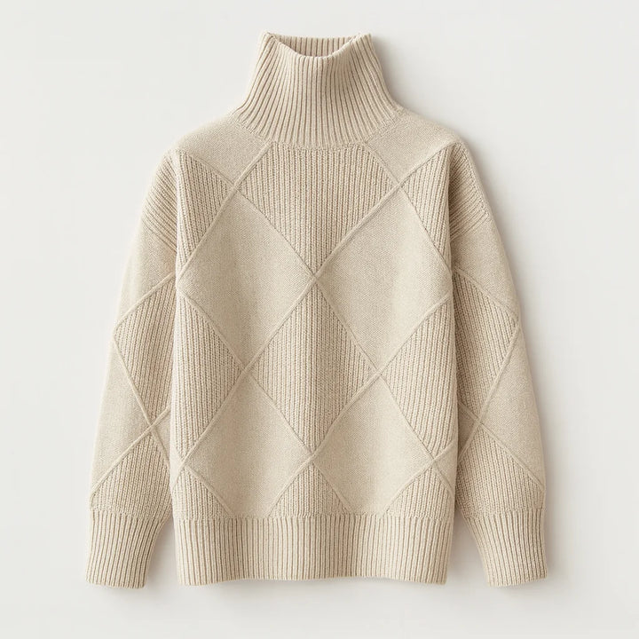 Grau Damen Rollkragenpullover mit Rautenmuster, aus warmem Material, ideal für den Winter, mit klassischem Schnitt und…