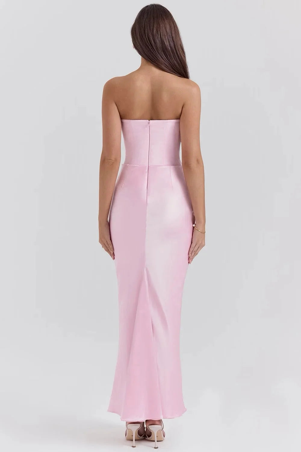 Damen Rosa Maxikleid mit Bandeau-Oberteil und Raffung – High-quality product image.